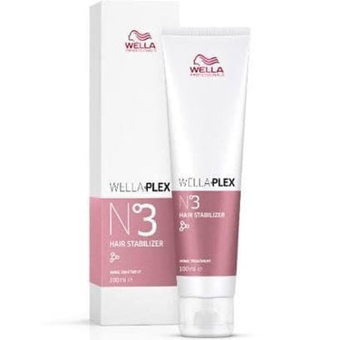 Wella Professionals Wellaplex No 3 Hair Stabilizer tube and packaging, primarily white and pink in color.